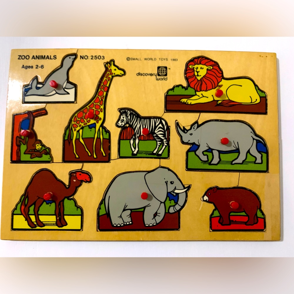 Vintage zoo animal wooden puzzle